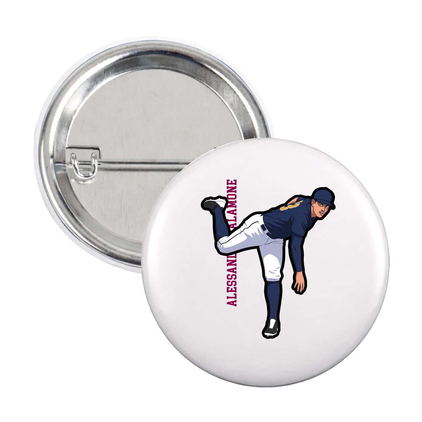 Game Day Button — Name Vertical in White
