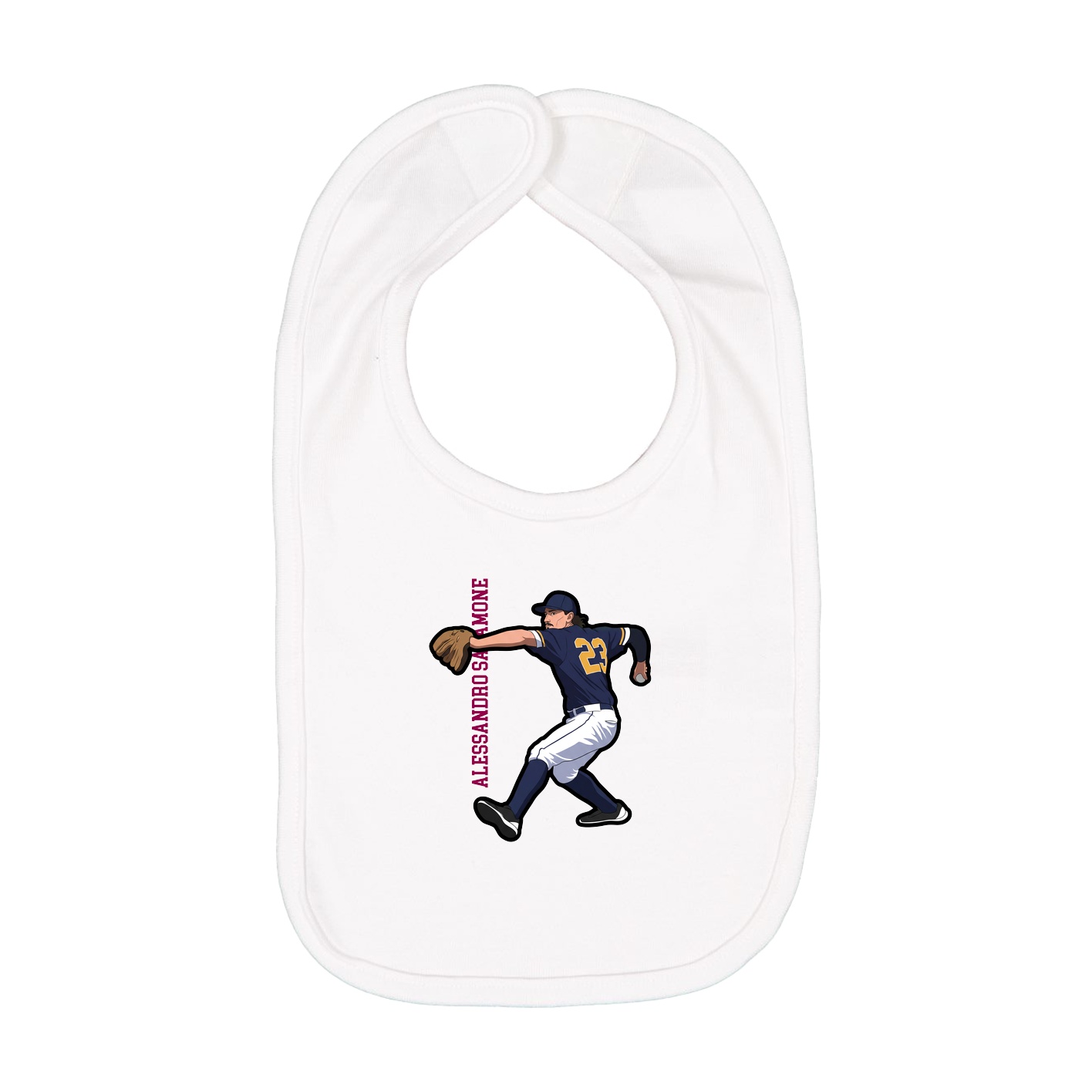 Infant Bib — Name Vertical in White