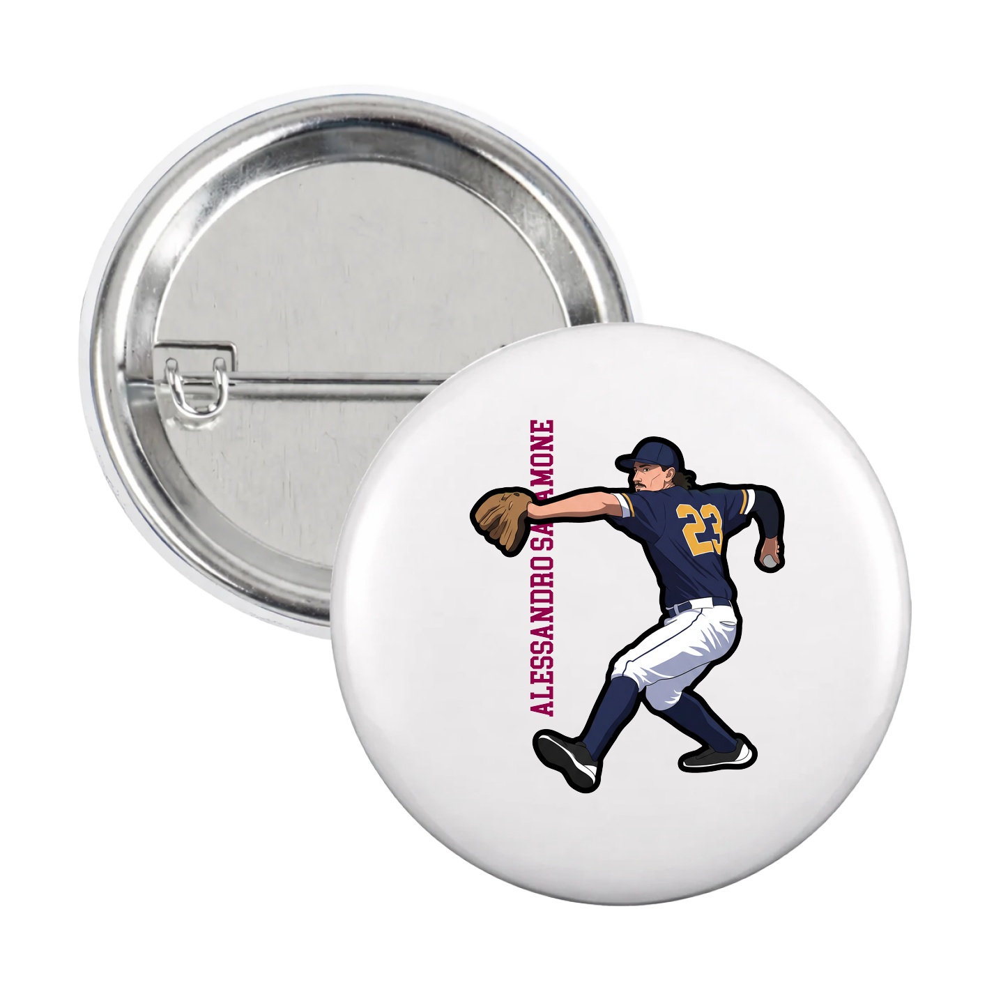 Game Day Button — Name Vertical in White