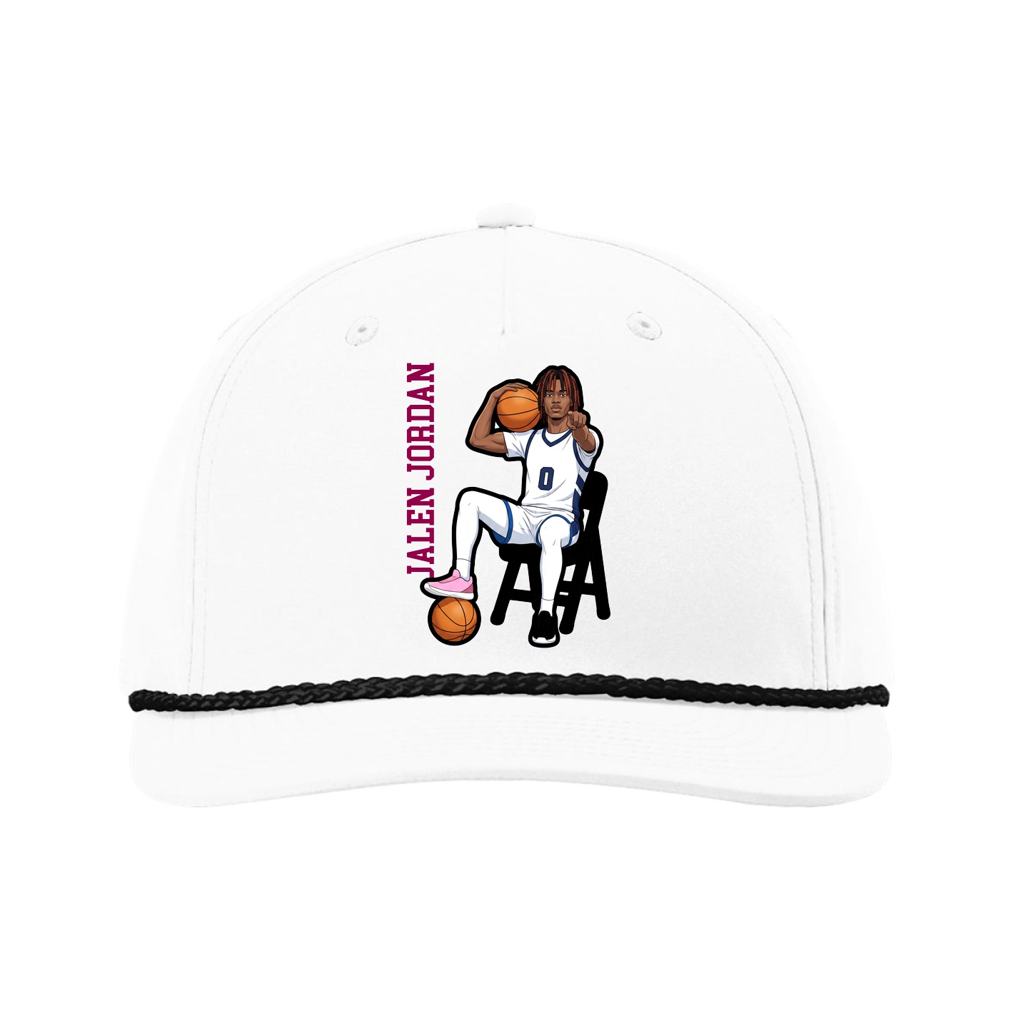 Five-Panel Classic Rope Cap — Name Vertical in White