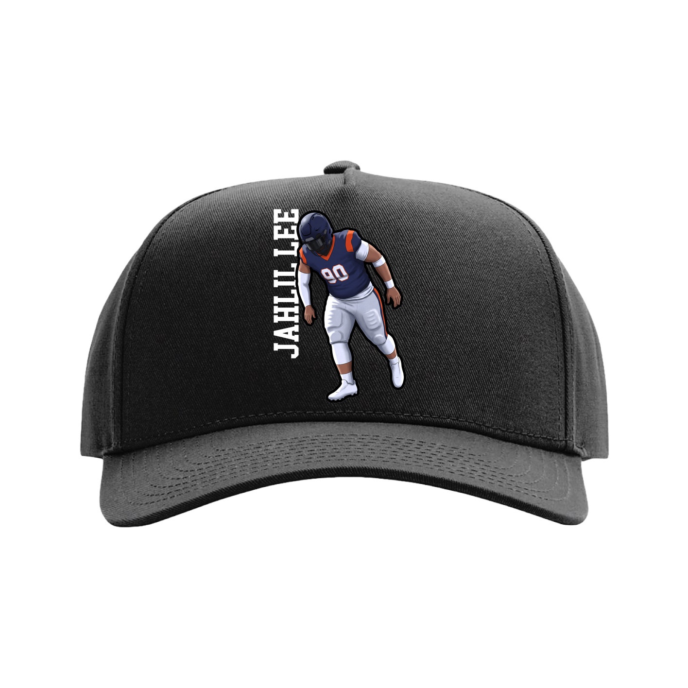 Full Fabric Five-Panel Champ Cap — Name Vertical in Black