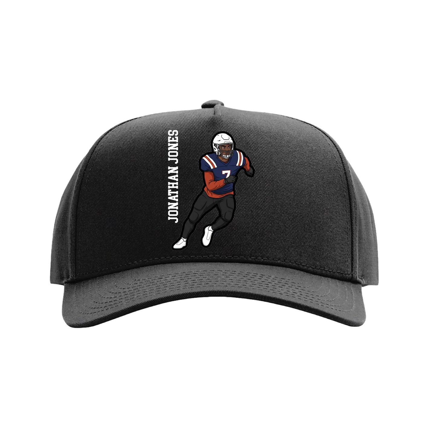 Full Fabric Five-Panel Champ Cap — Name Vertical in Black