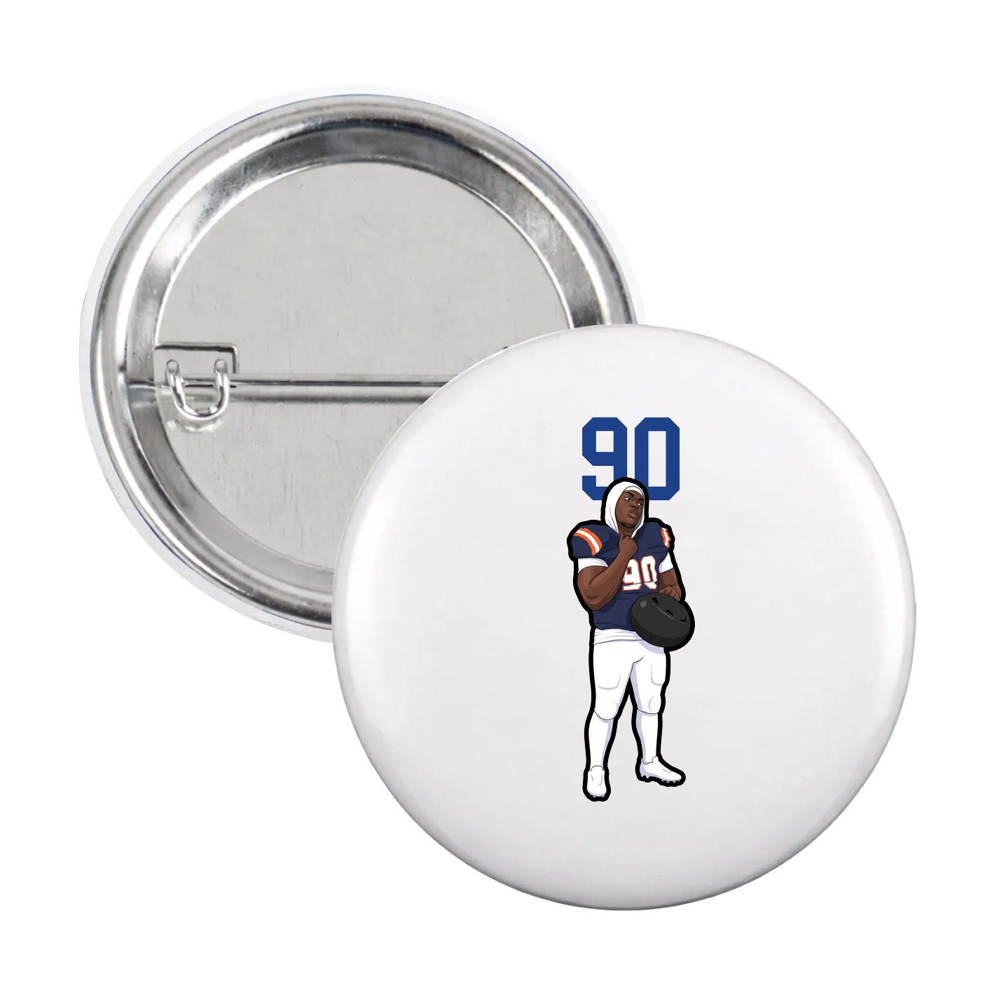 Game Day Button — Number Top in White