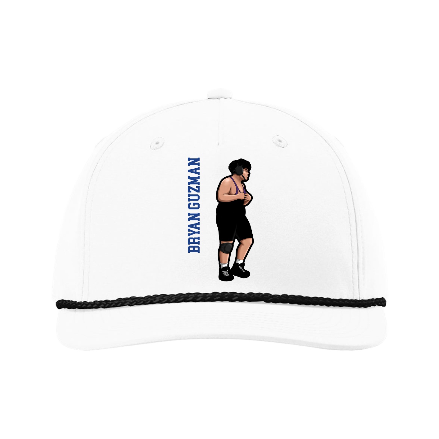 Five-Panel Classic Rope Cap — Name Vertical in White