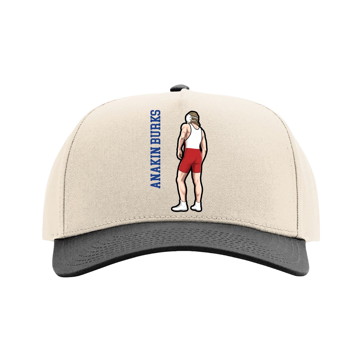 Full Fabric Five-Panel Champ Cap — Name Vertical in Cream/Black