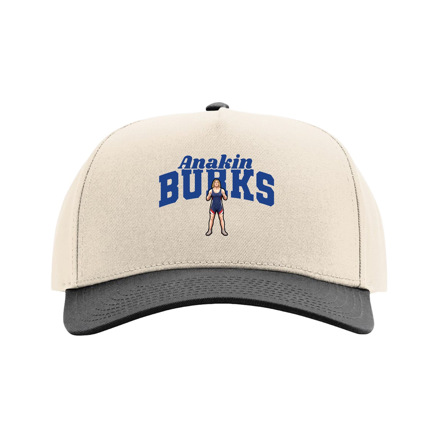 Full Fabric Five-Panel Champ Cap — Signature Arch in Cream/Black