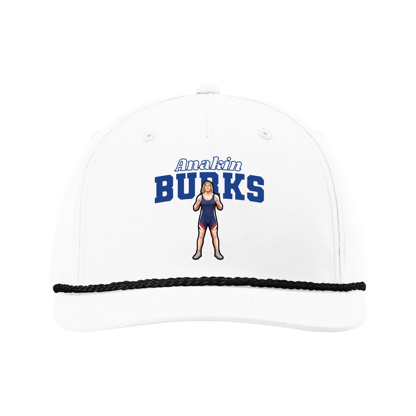 Five-Panel Classic Rope Cap — Name Arch in White