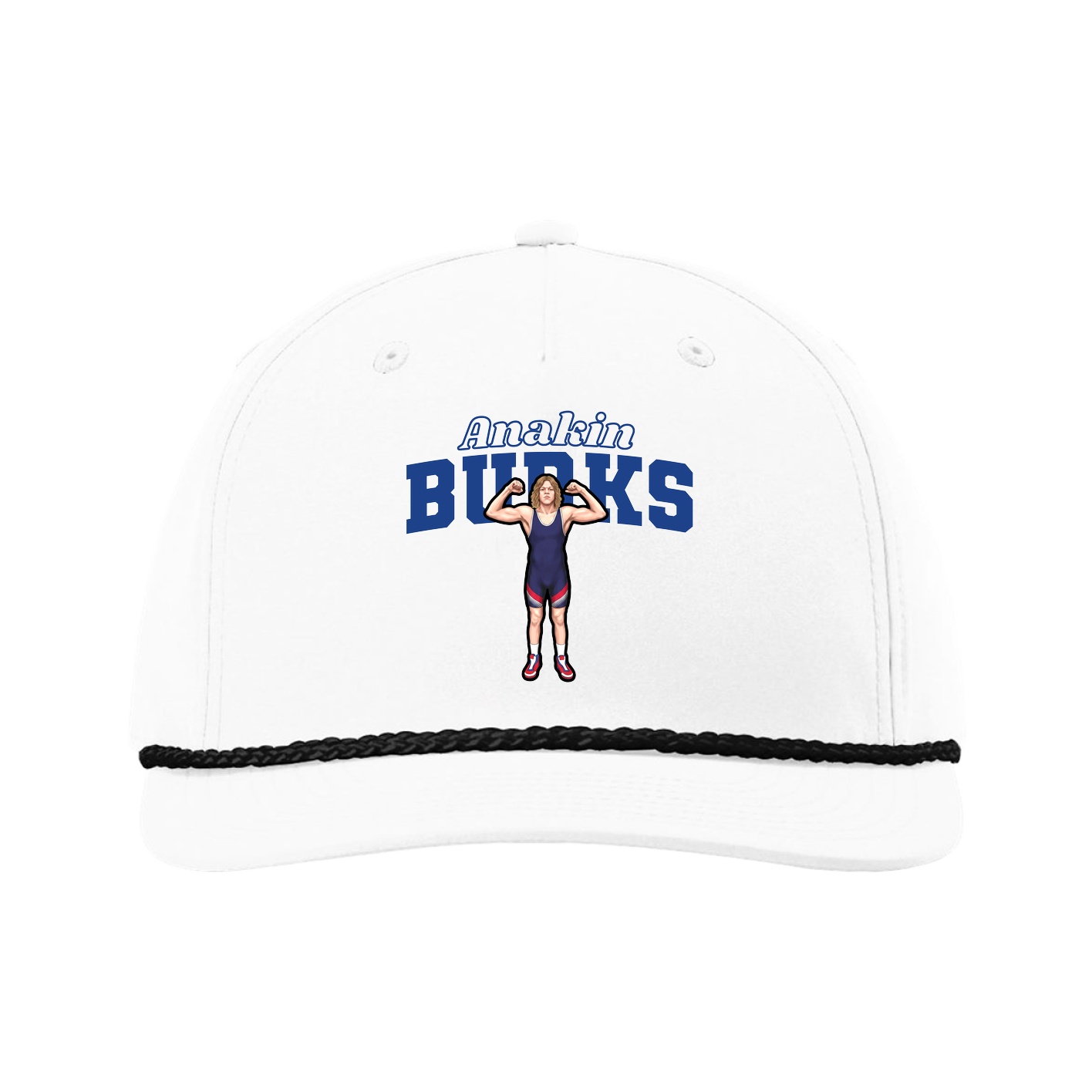 Five-Panel Classic Rope Cap — Name Arch in White