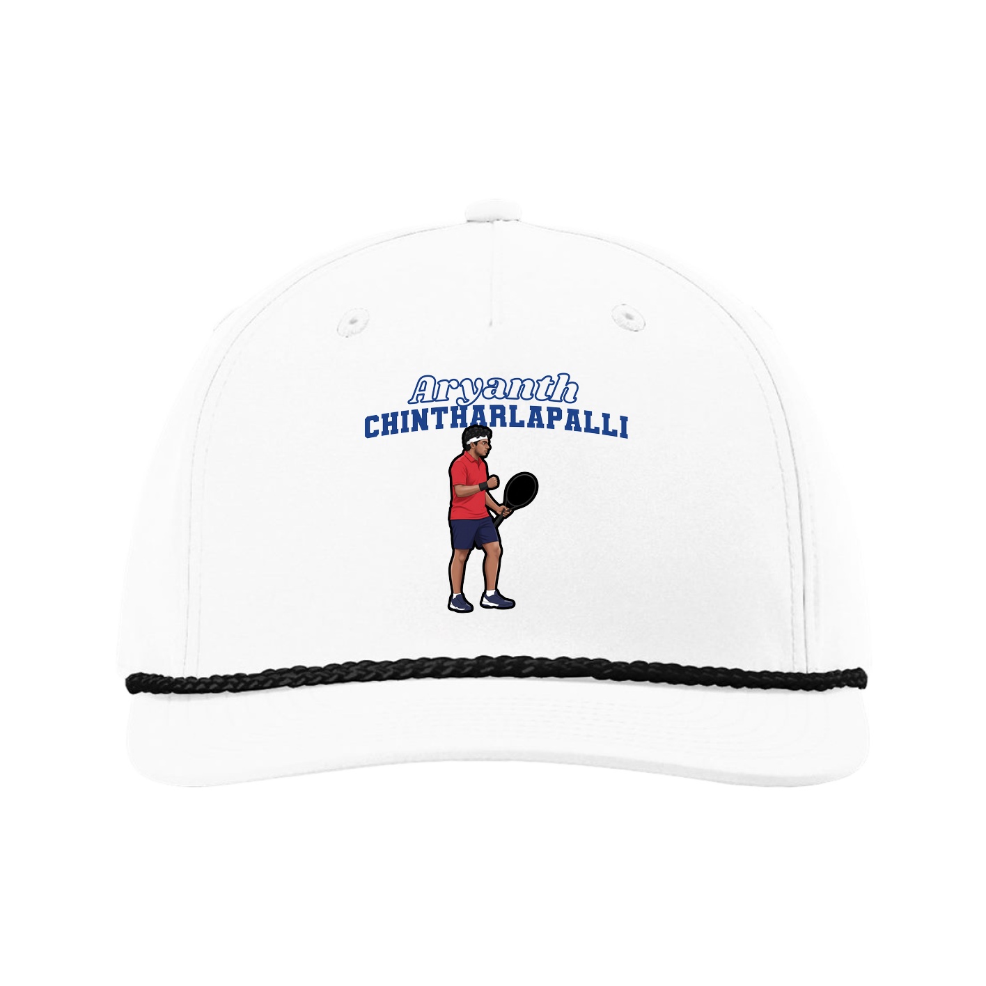Five-Panel Classic Rope Cap — Name Arch in White