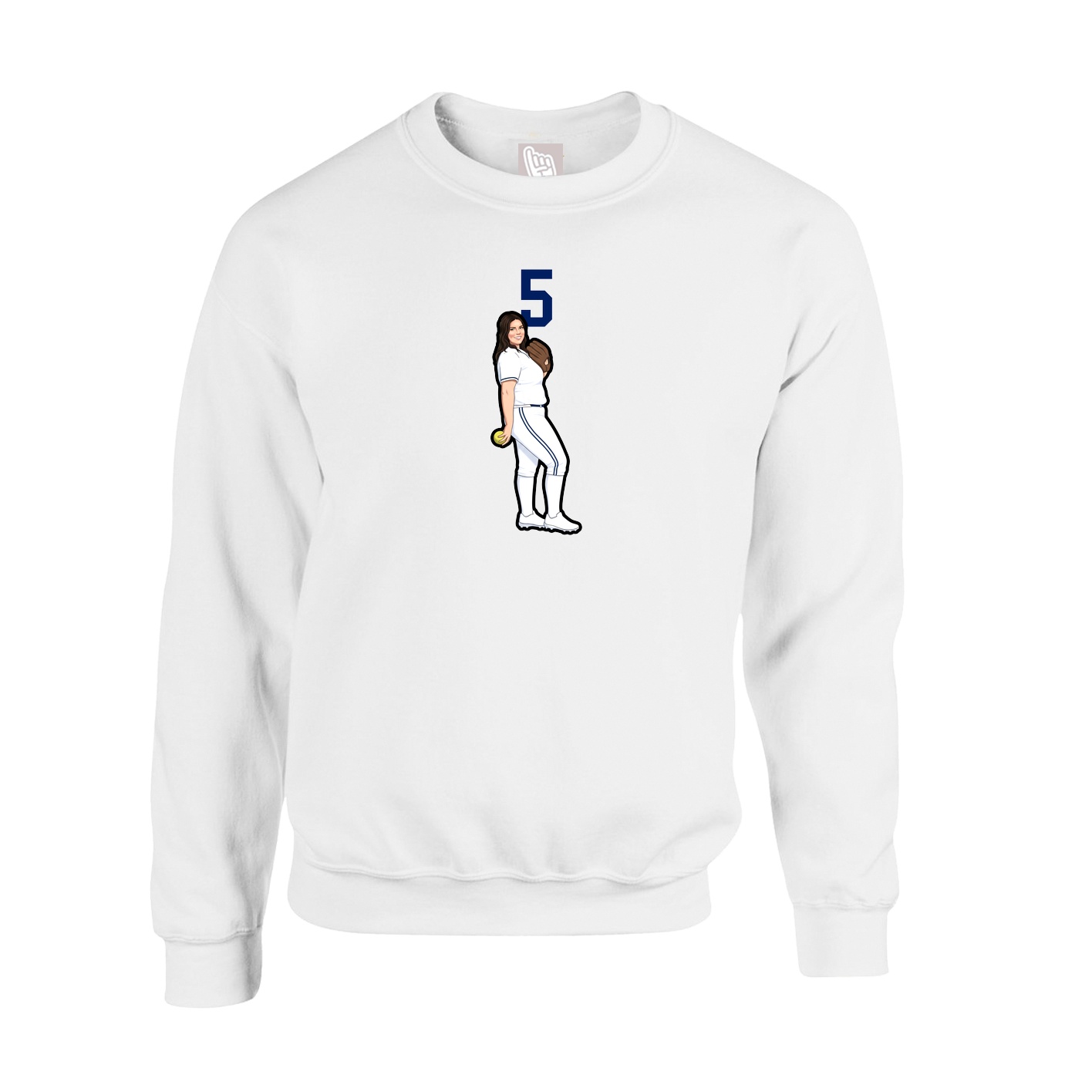 Fleece Crew — Number Top in White