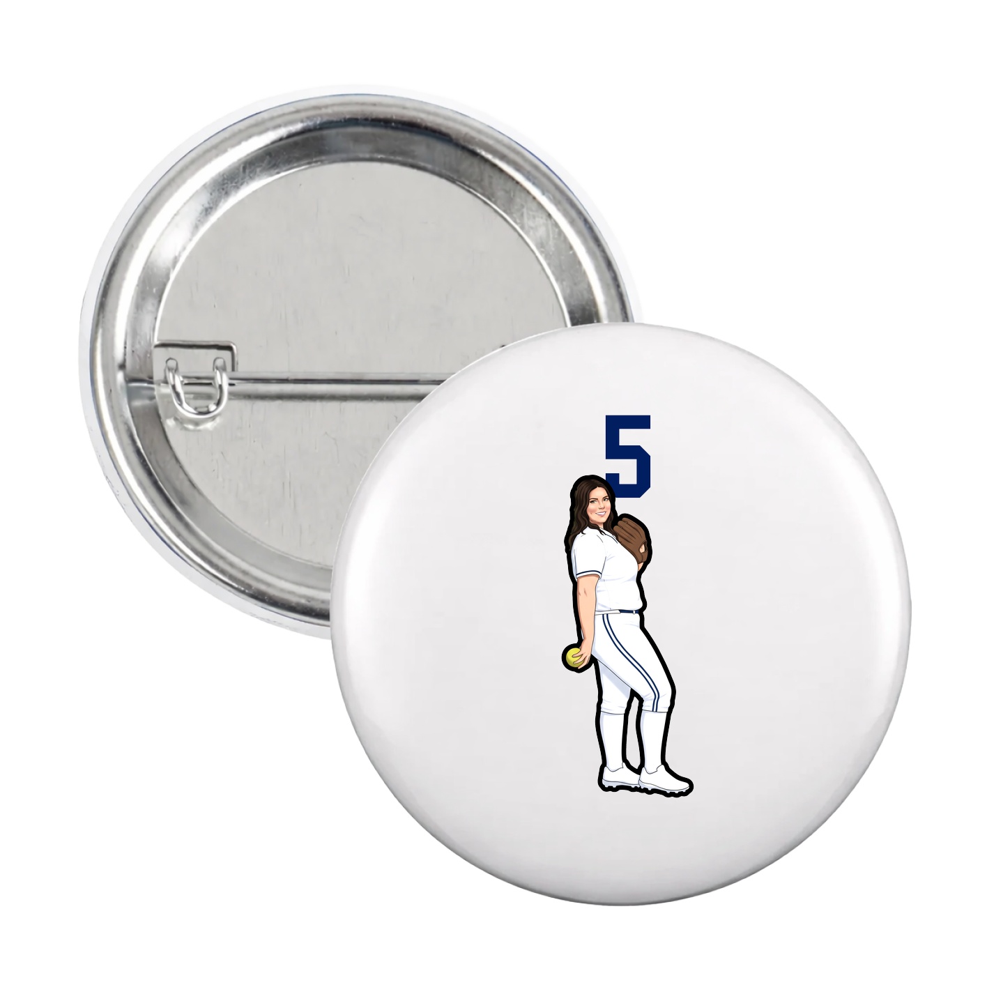 Game Day Button — Number Top in White