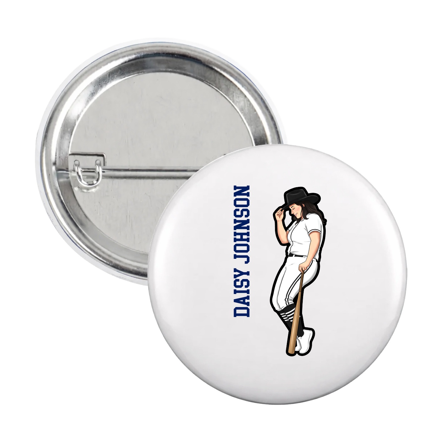 Game Day Button — Name Vertical in White