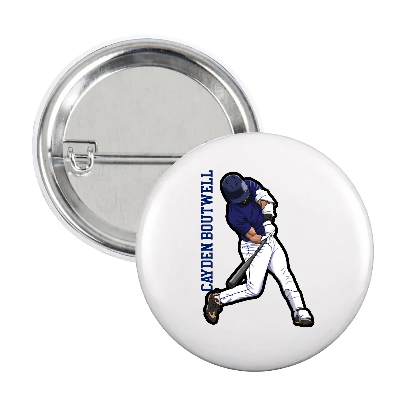 Game Day Button — Name Vertical in White