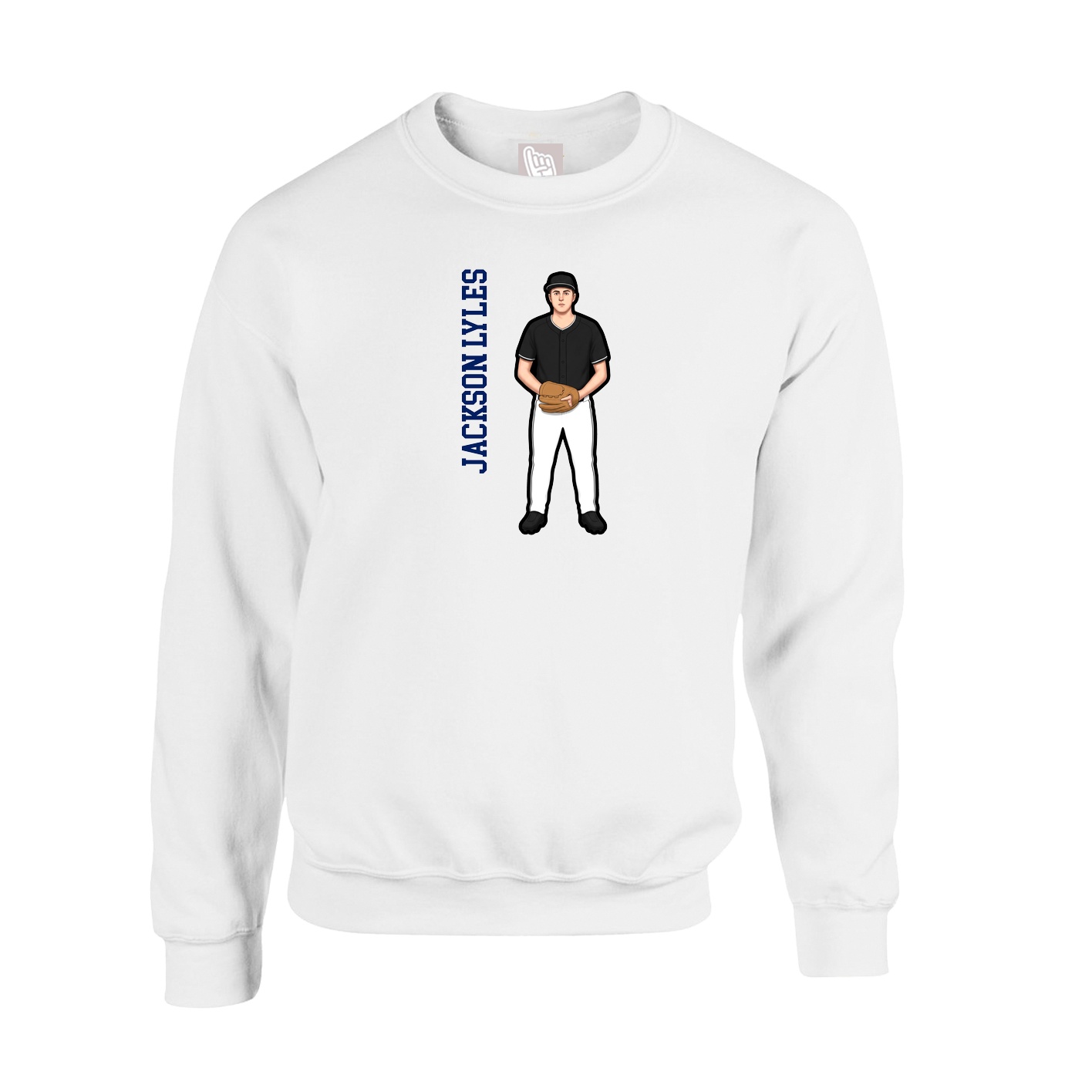 Fleece Crew — Name Vertical in White