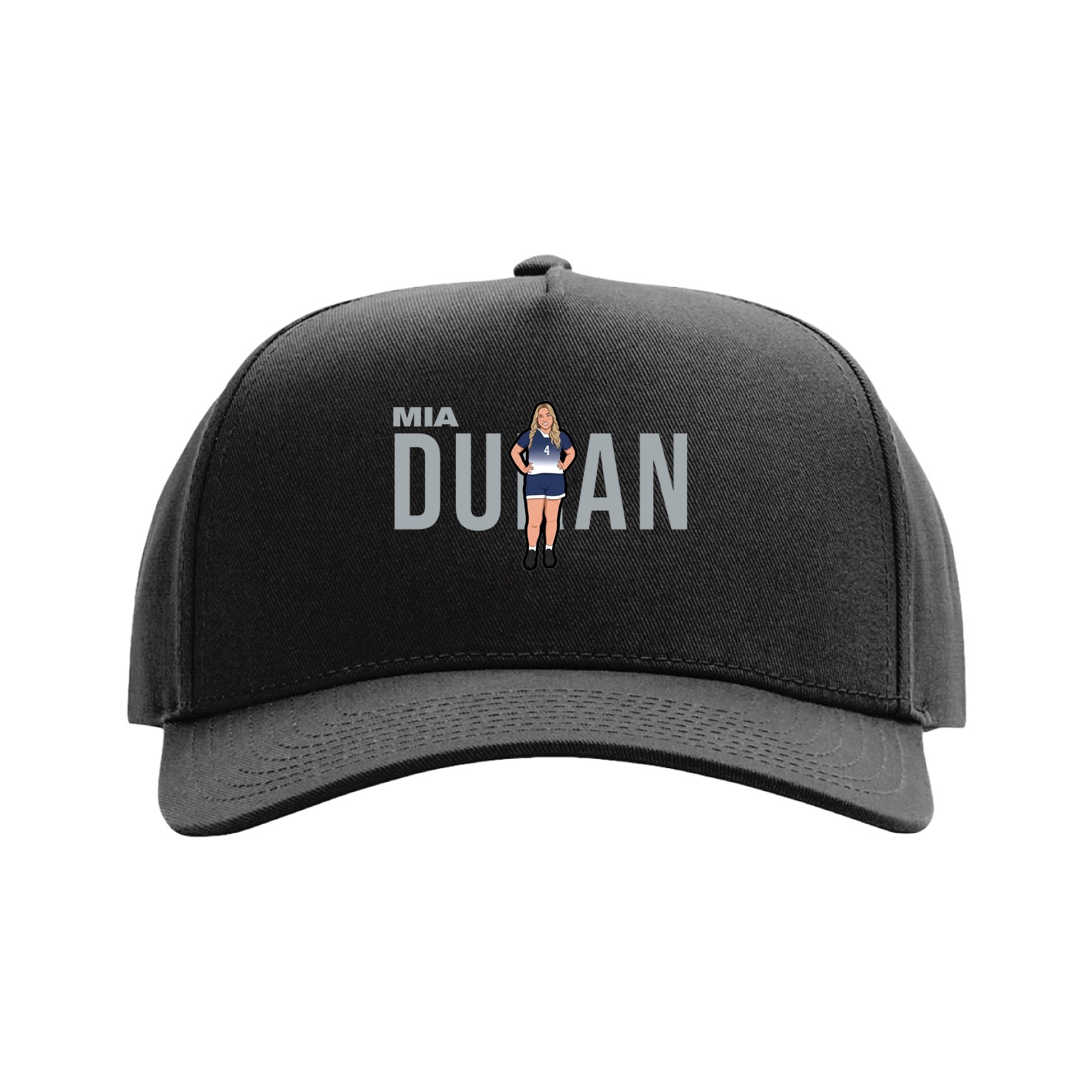 Full Fabric Five-Panel Champ Cap — Player Name in Black