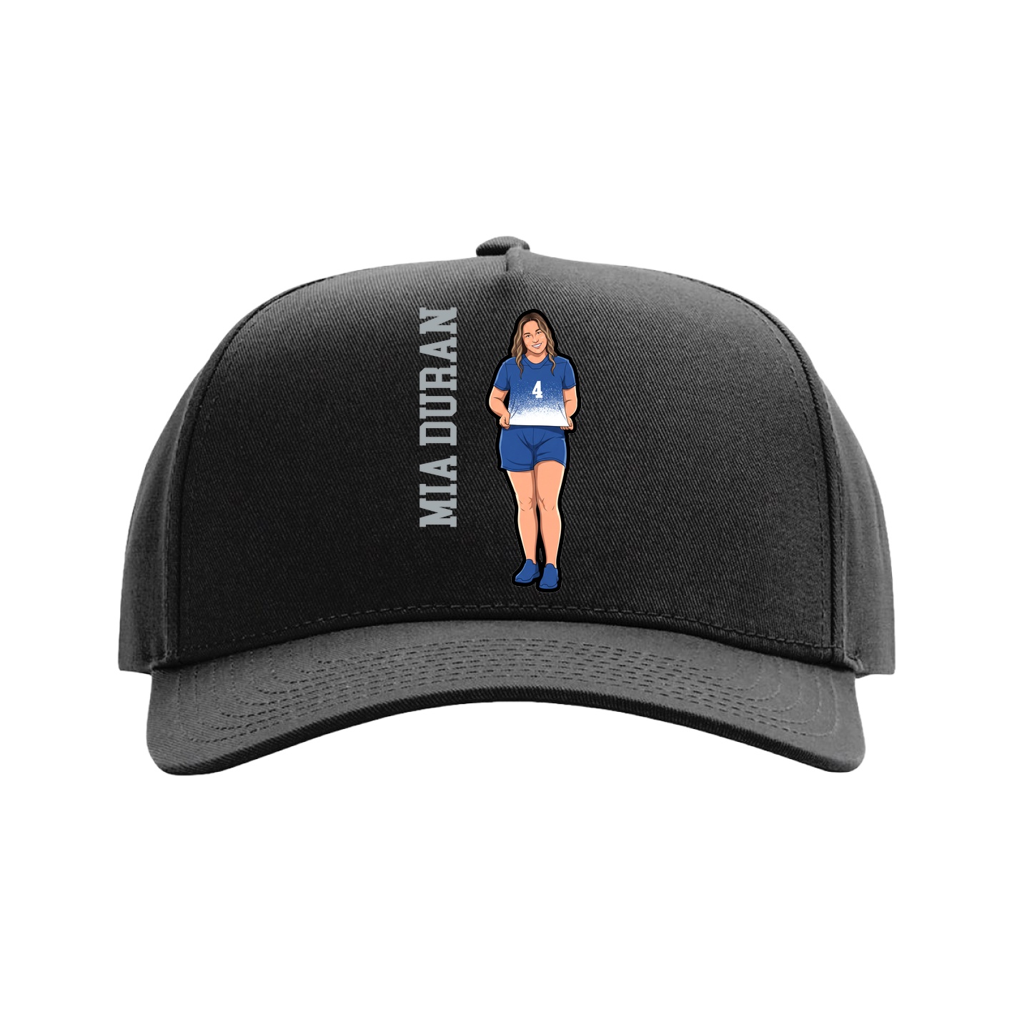 Full Fabric Five-Panel Champ Cap — Name Vertical in Black