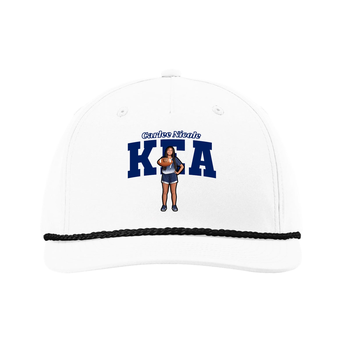 Five-Panel Classic Rope Cap — Name Arch in White