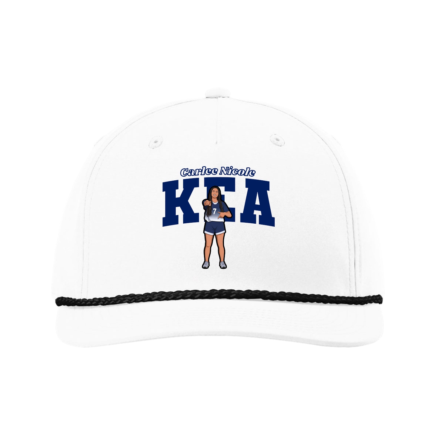 Five-Panel Classic Rope Cap — Name Arch in White