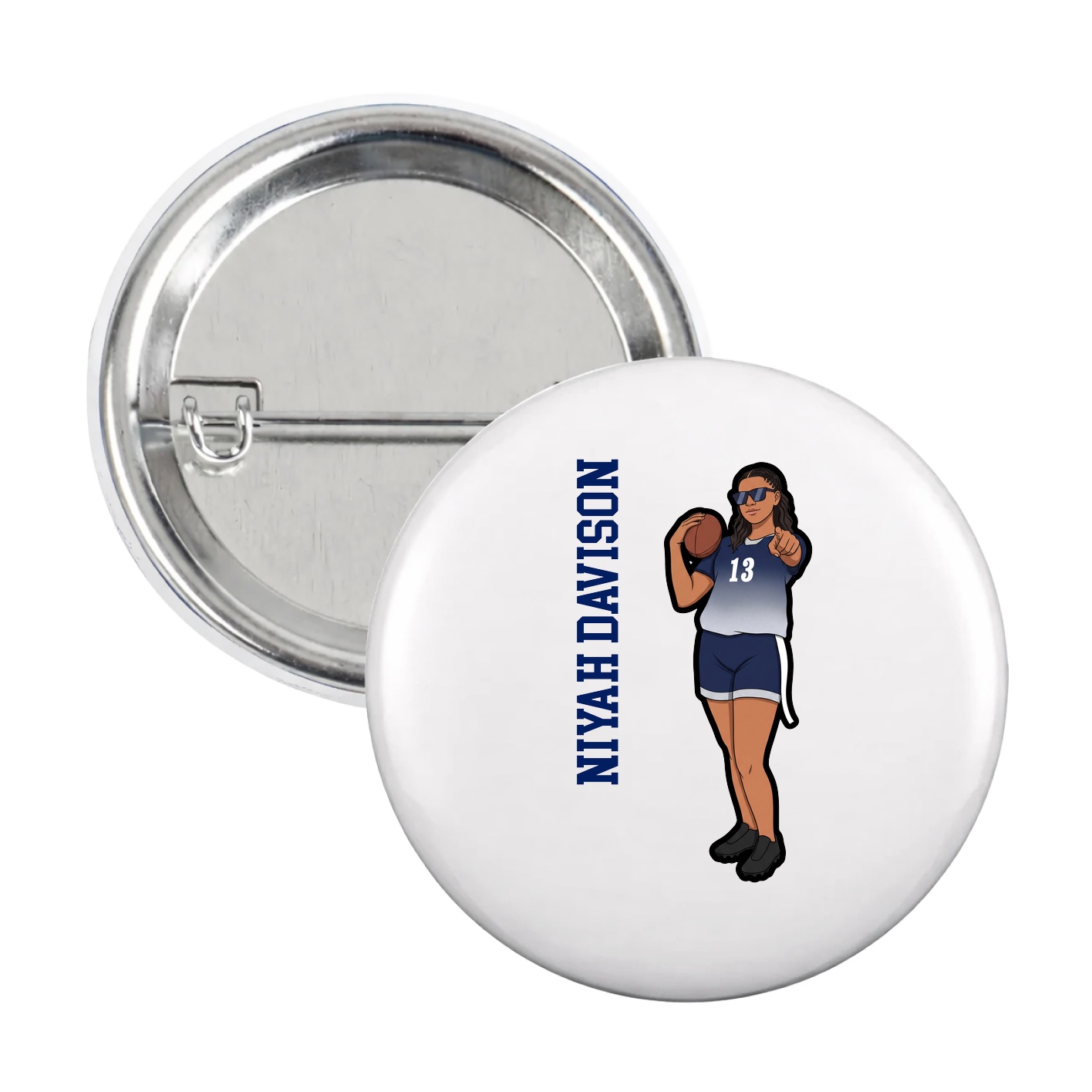 Game Day Button — Name Vertical in White