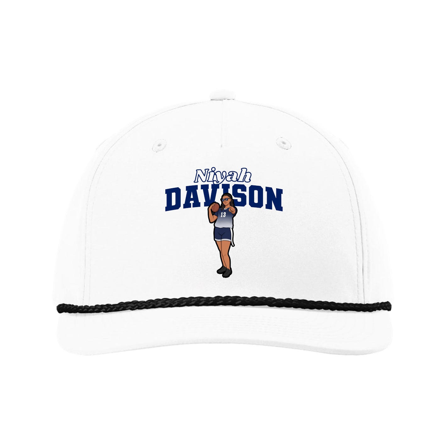 Five-Panel Classic Rope Cap — Name Arch in White