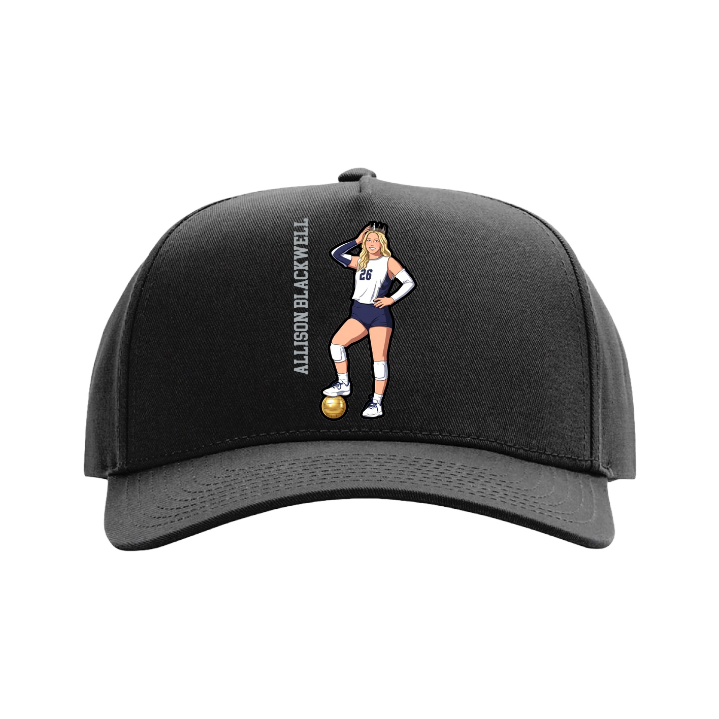 Full Fabric Five-Panel Champ Cap — Name Vertical in Black