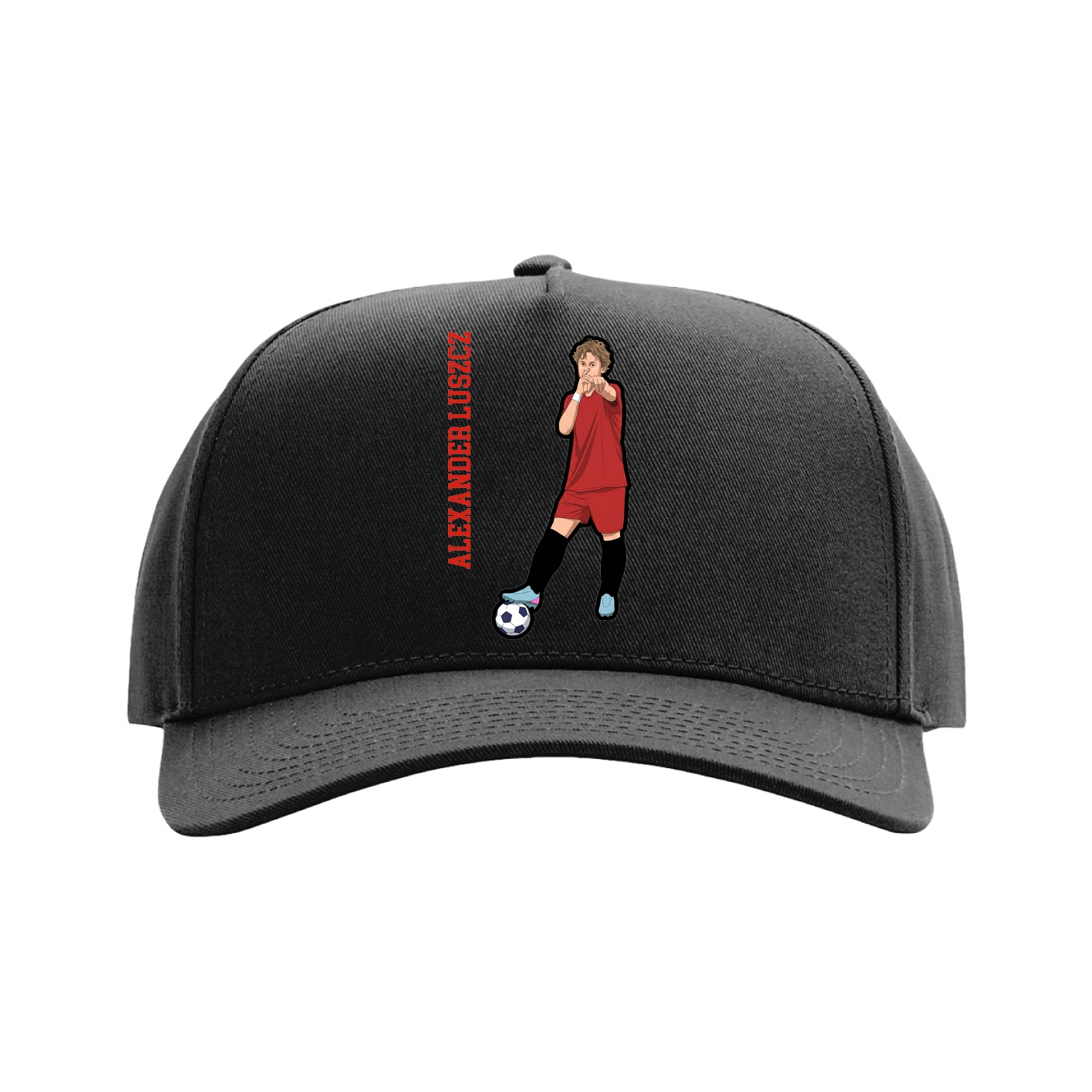 Full Fabric Five-Panel Champ Cap — Name Vertical in Black