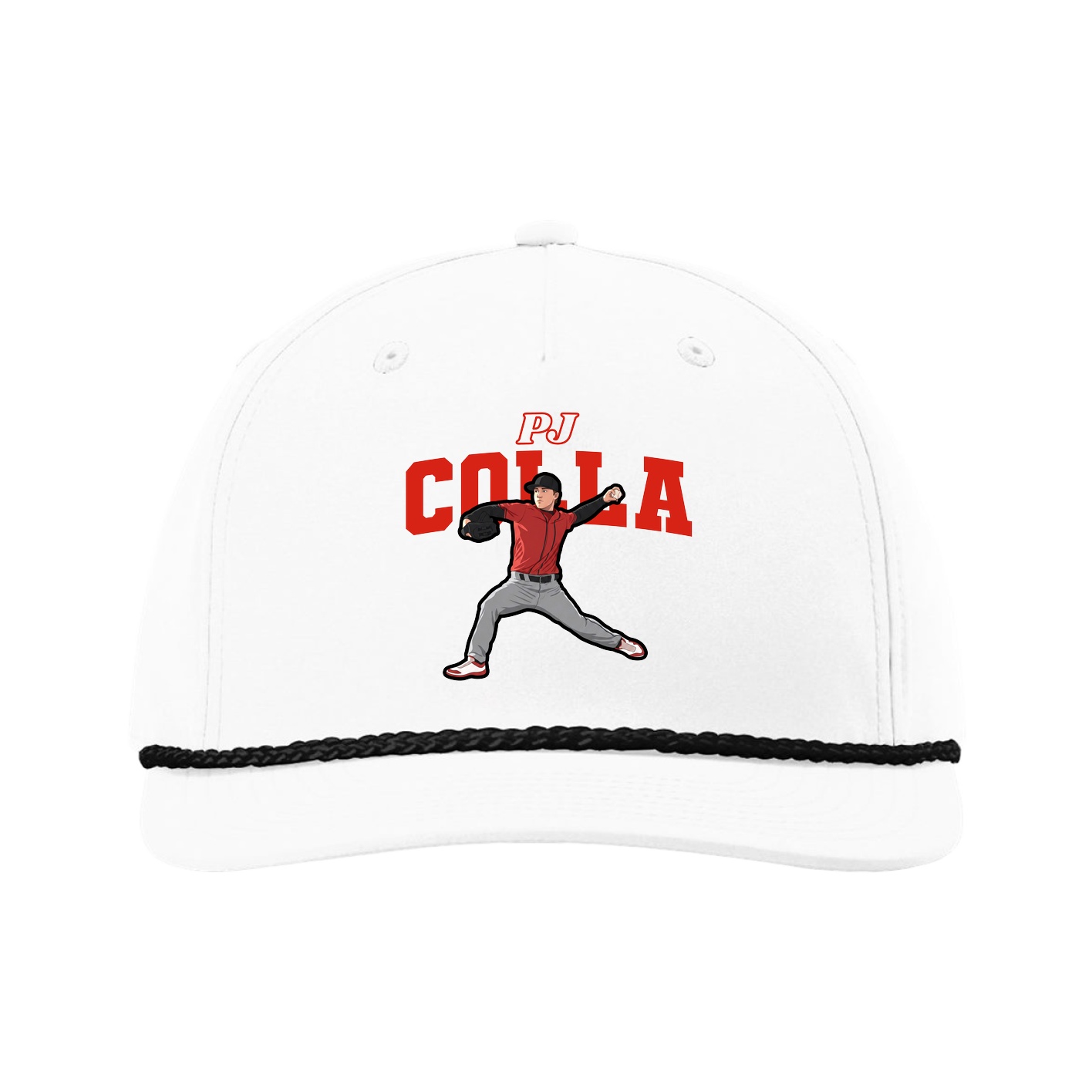 Five-Panel Classic Rope Cap — Name Arch in White