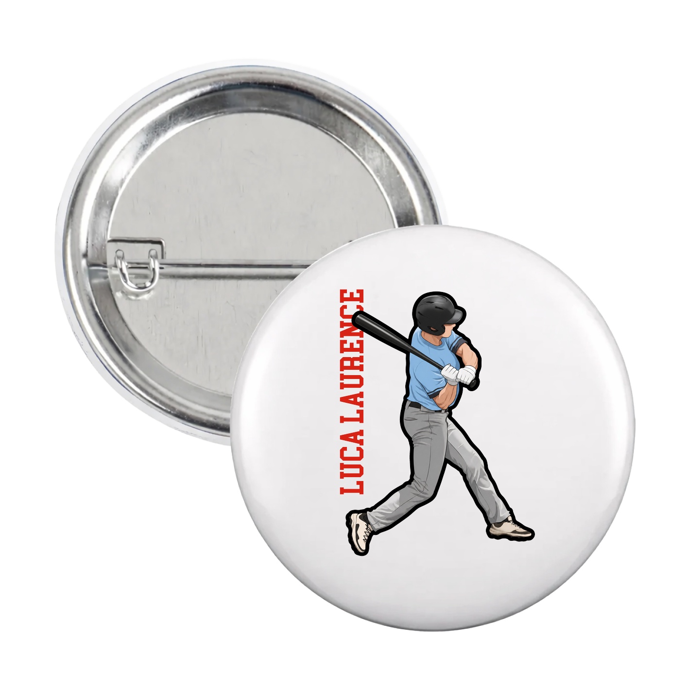 Game Day Button — Name Vertical in White