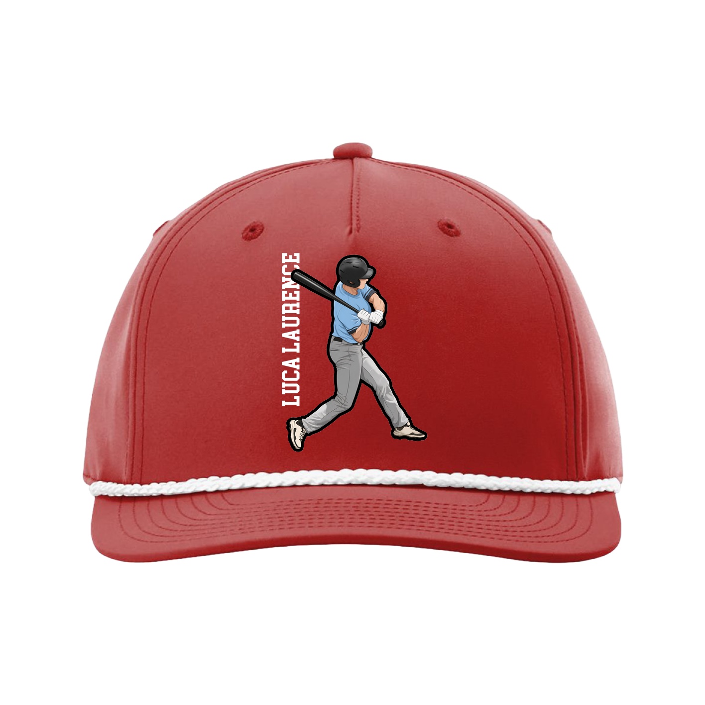 Five-Panel Classic Rope Cap — Name Vertical in Red