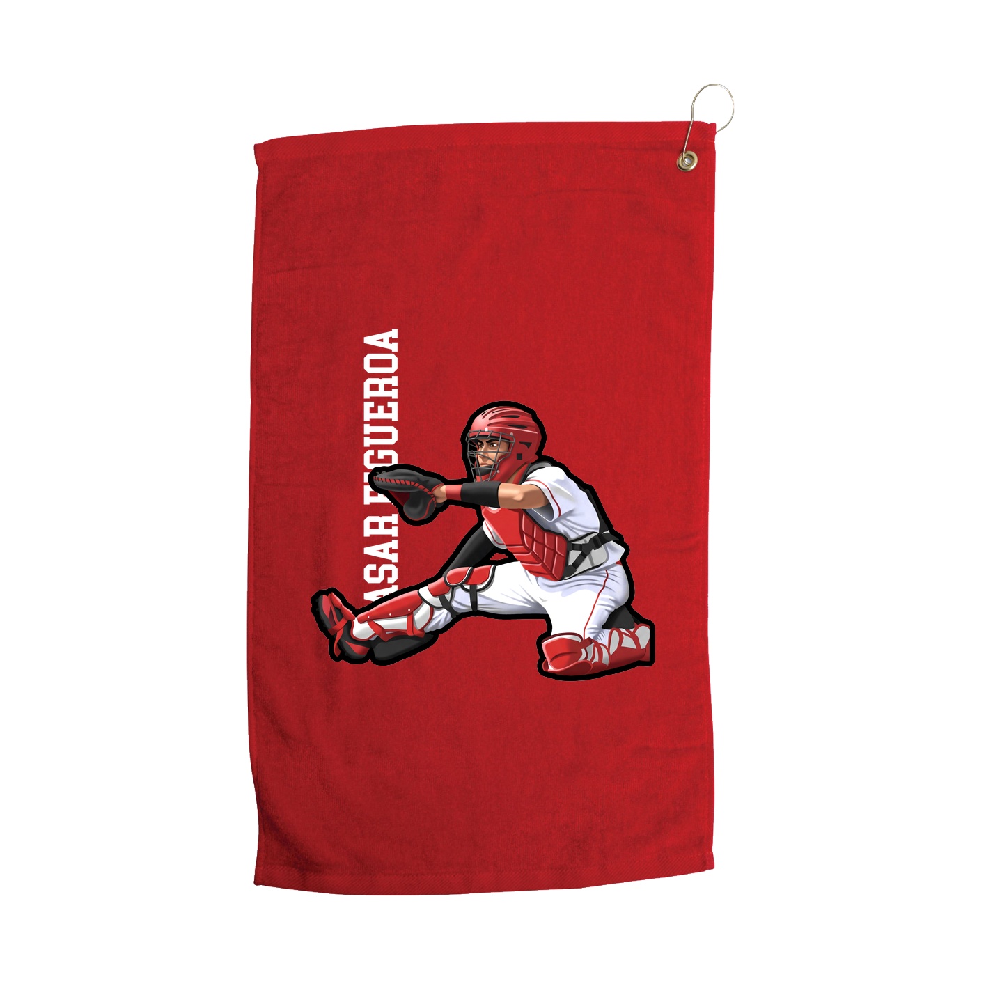 Golf Towel — Name Vertical in Red