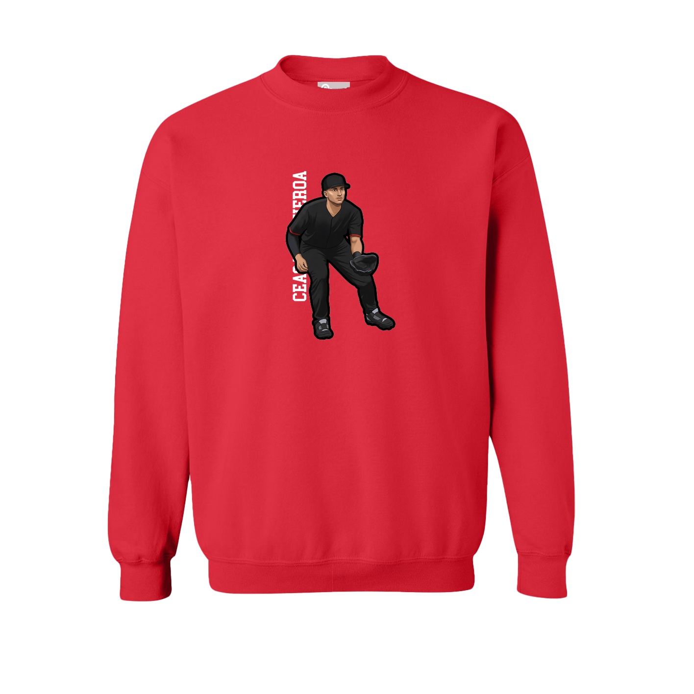 Fleece Crew — Name Vertical in Red