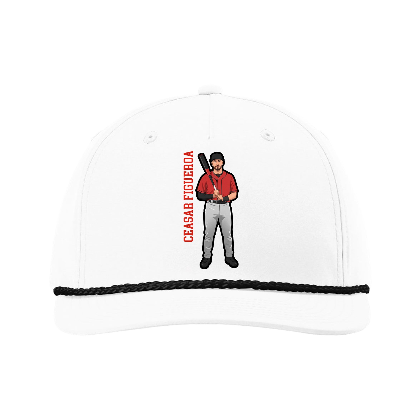 Five-Panel Classic Rope Cap — Name Vertical in White