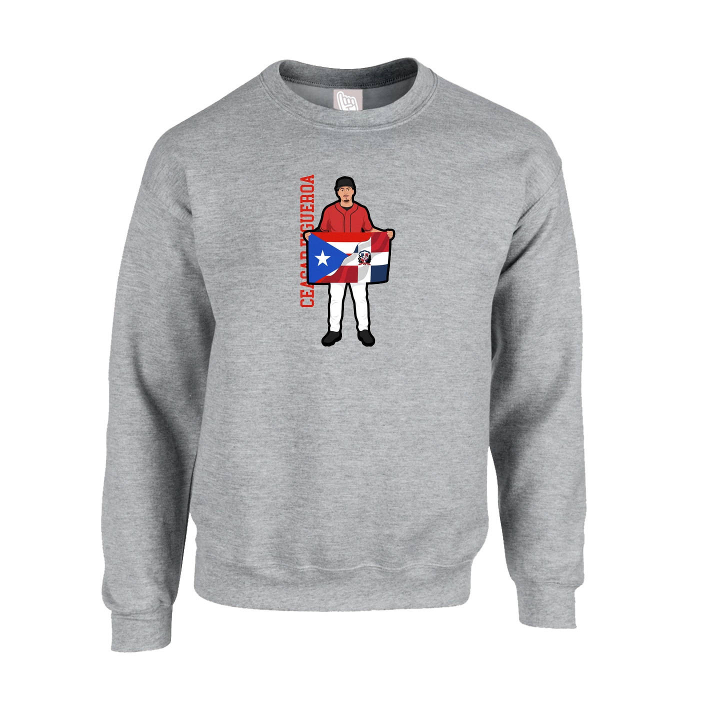Fleece Crew — Name Vertical in Grey