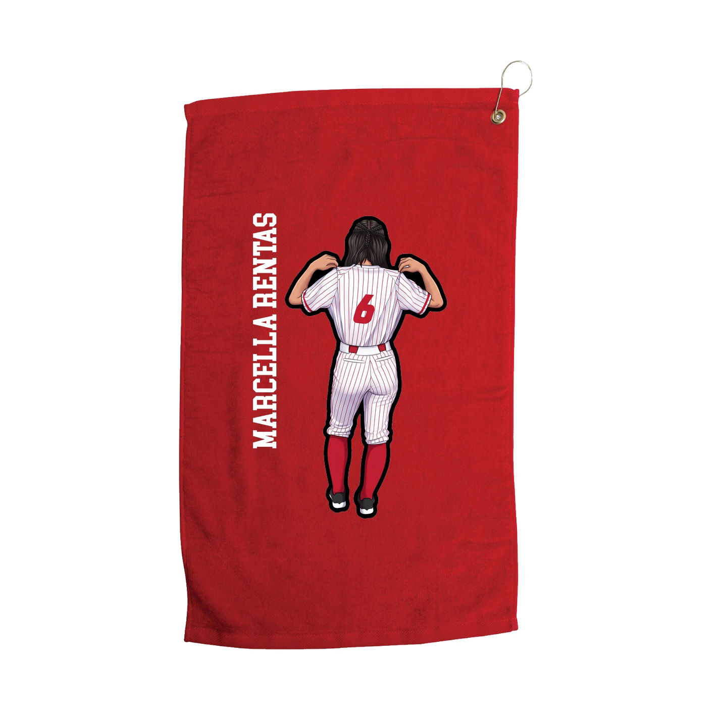 Golf Towel — Name Vertical in Red