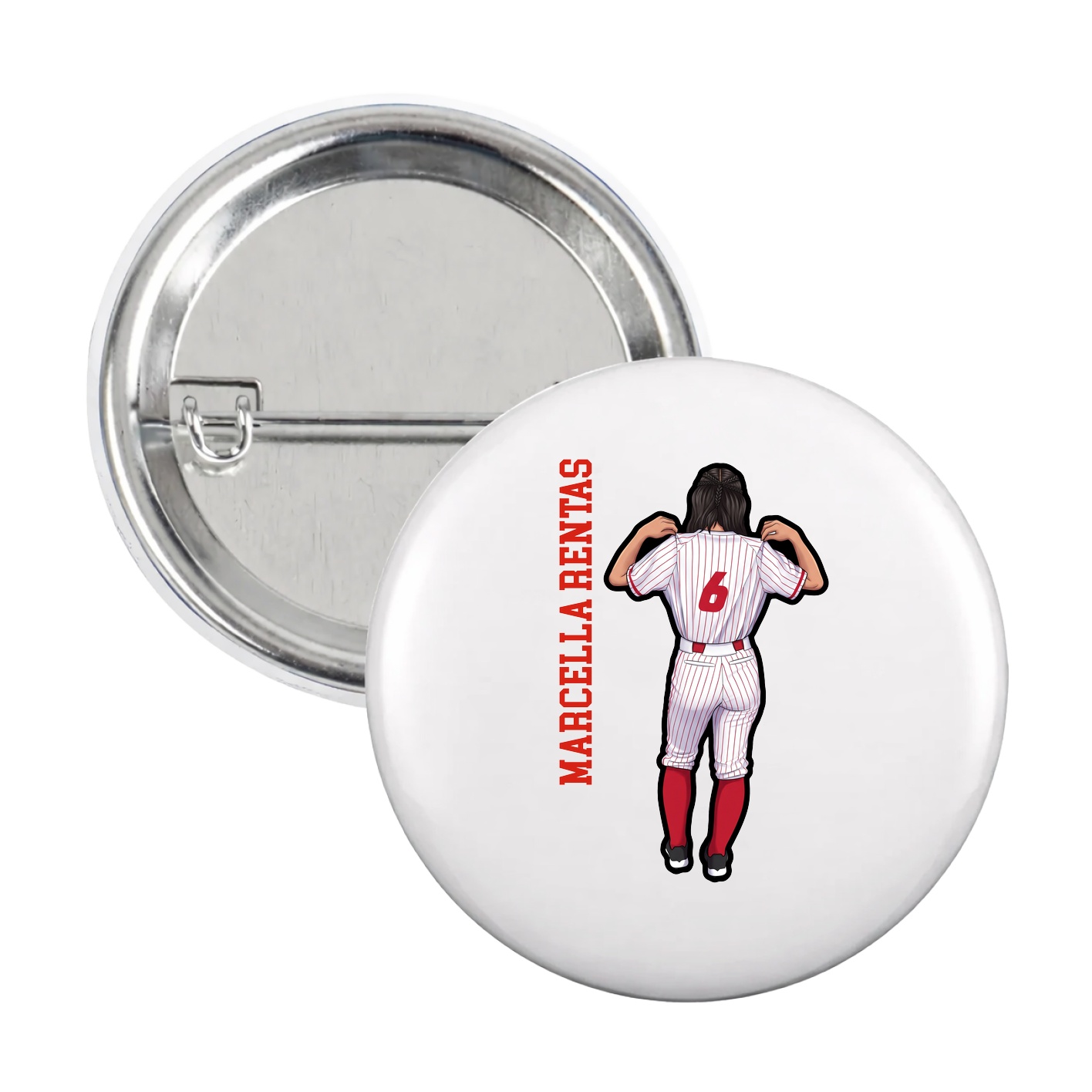 Game Day Button — Name Vertical in White