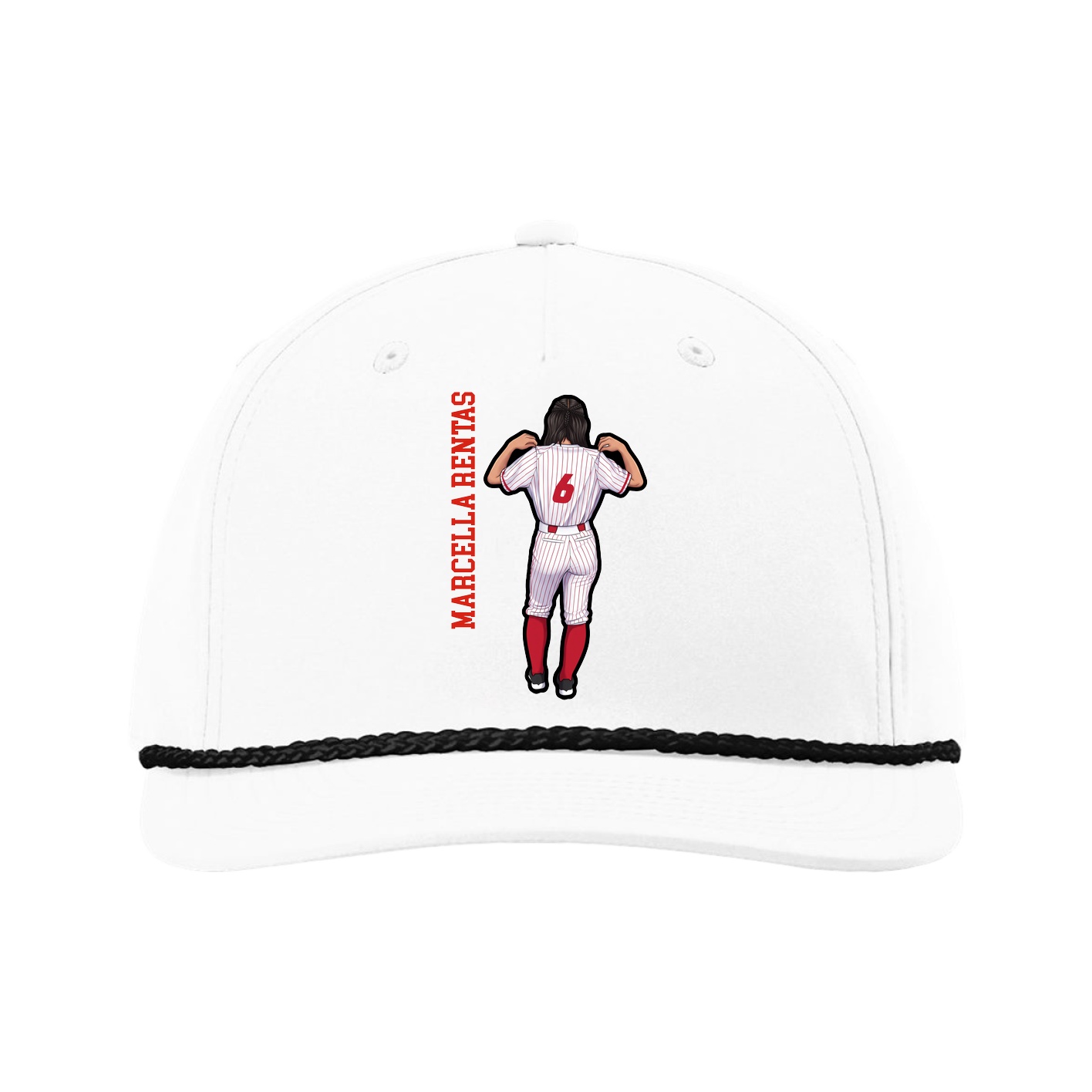 Five-Panel Classic Rope Cap — Name Vertical in White