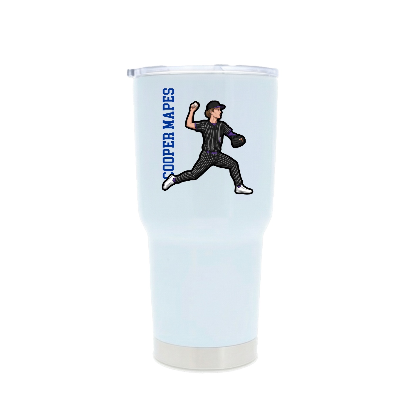 30oz Stainless Steel Tumbler — Name Vertical in White