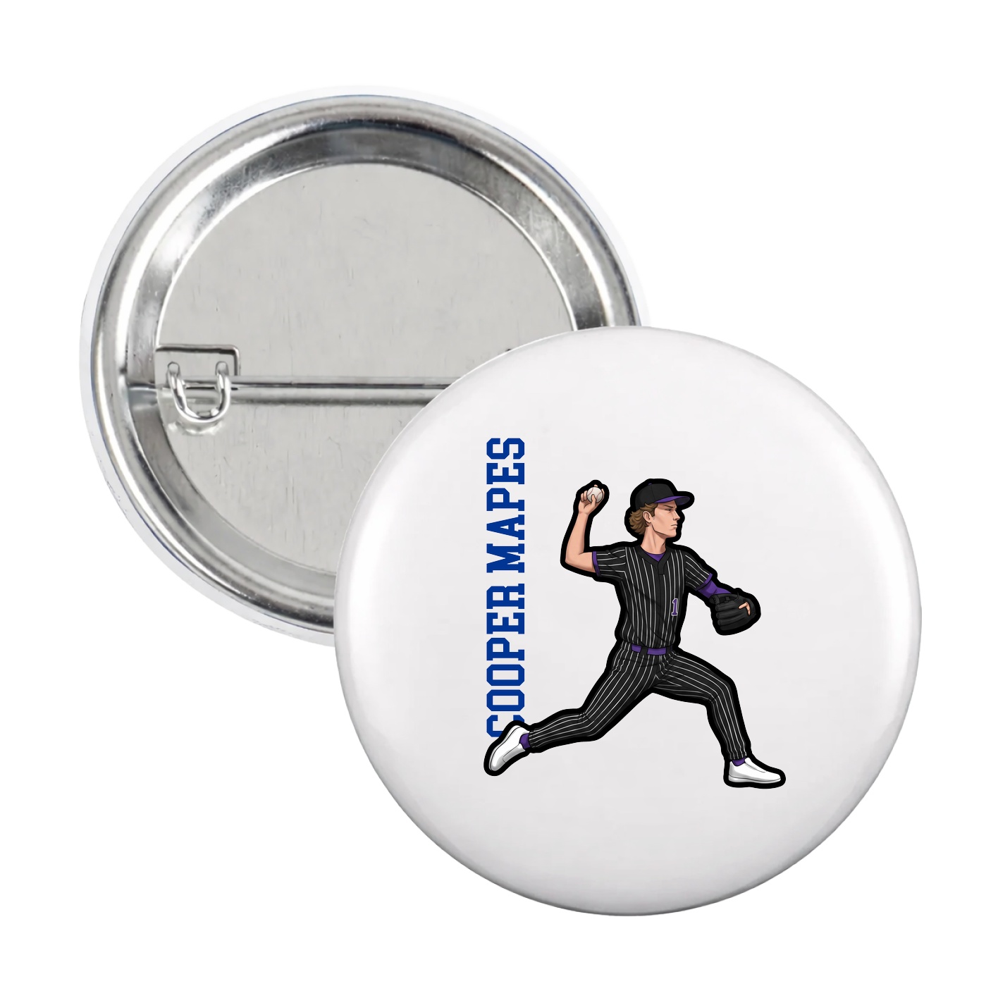 Game Day Button — Name Vertical in White