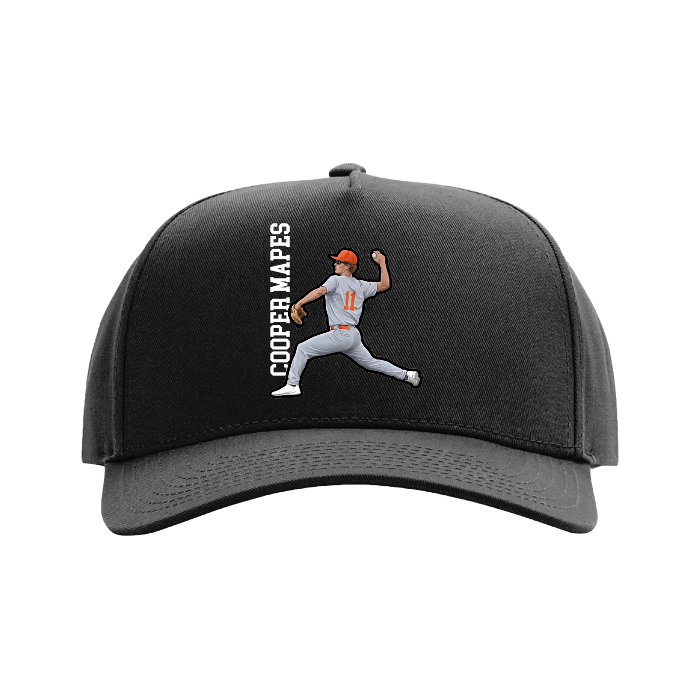 Full Fabric Five-Panel Champ Cap — Name Vertical in Black
