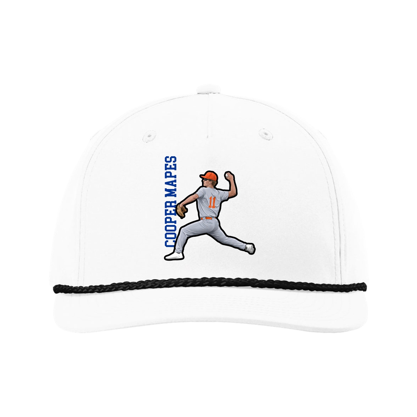 Five-Panel Classic Rope Cap — Name Vertical in White