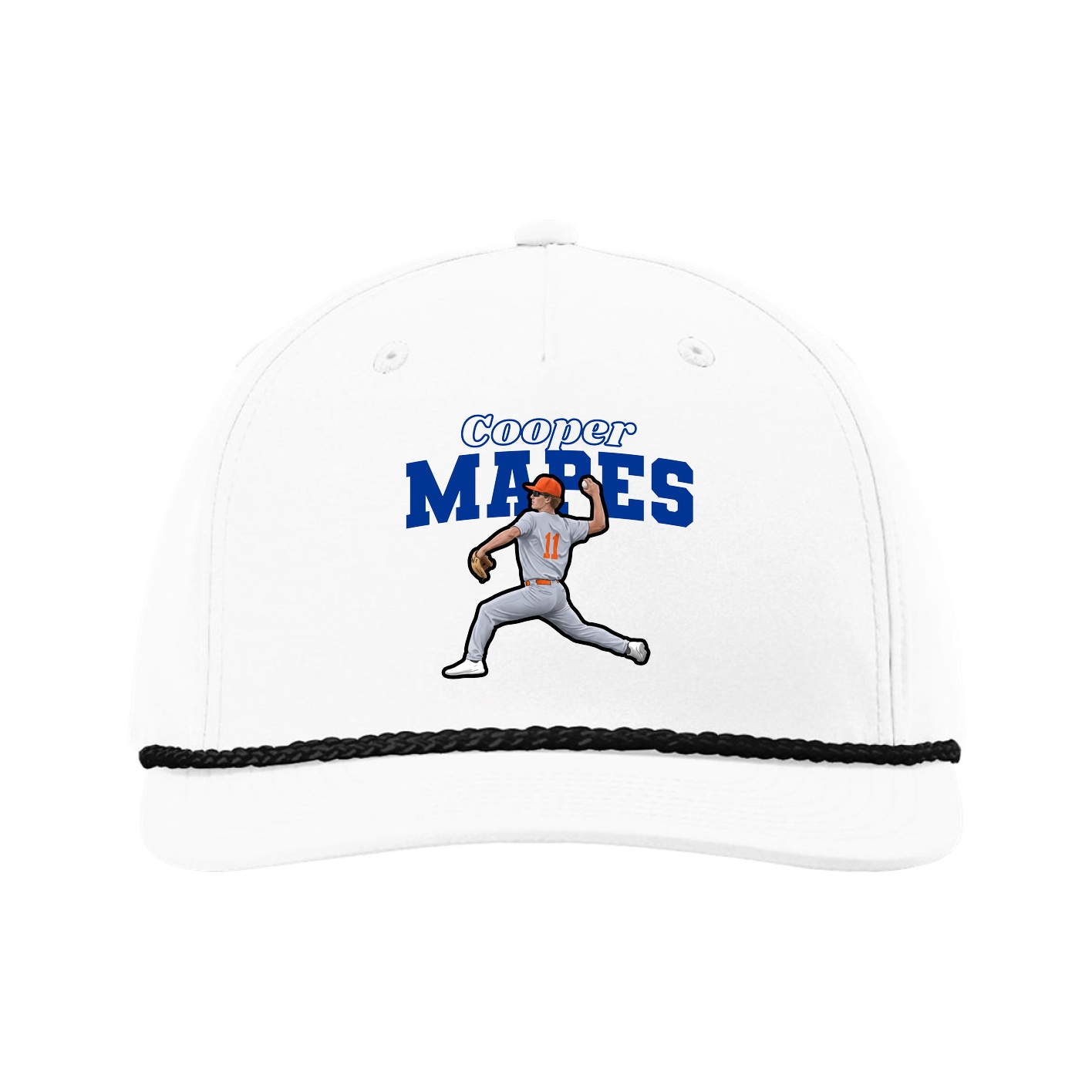 Five-Panel Classic Rope Cap — Name Arch in White