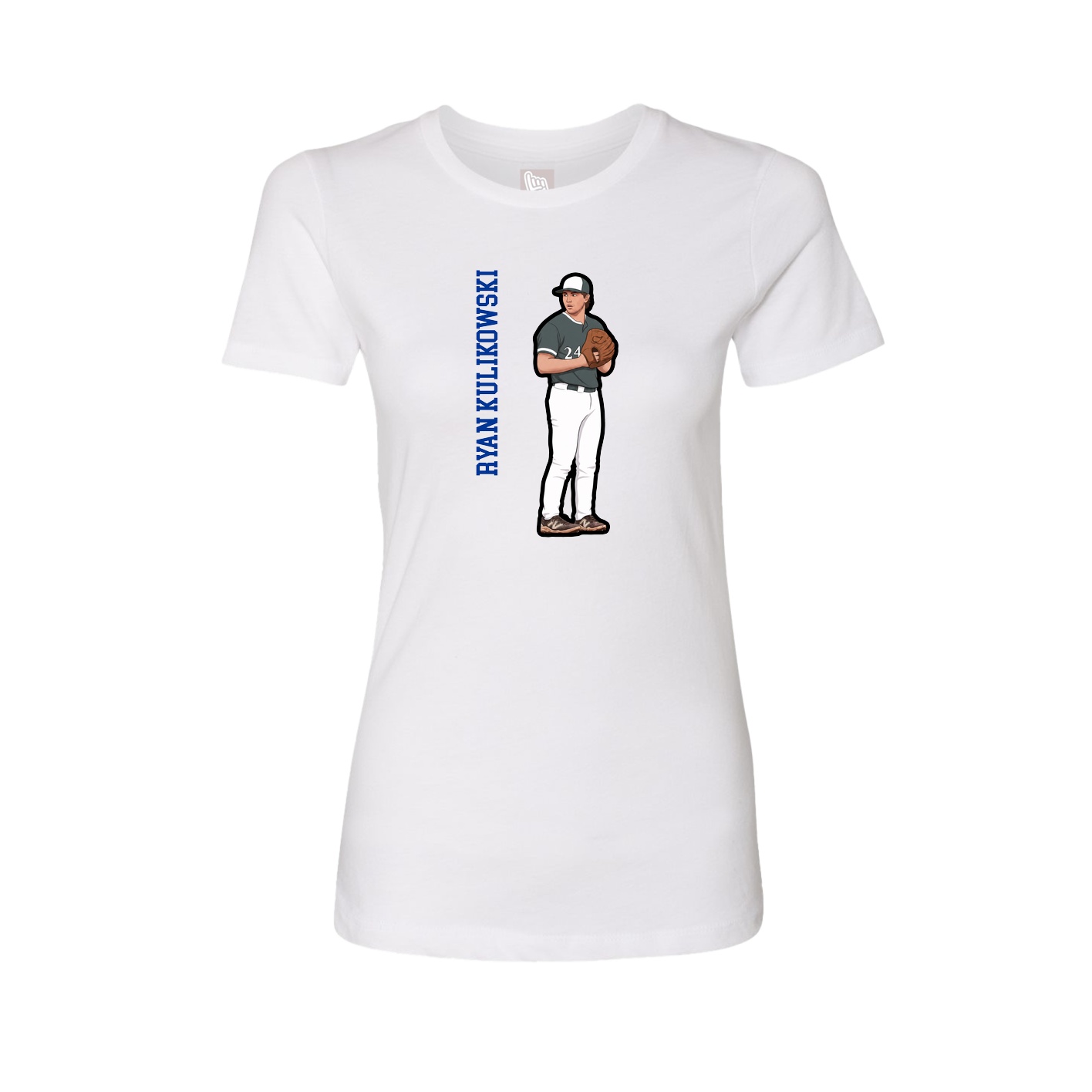 Fitted Women's Tee — Name Vertical in White