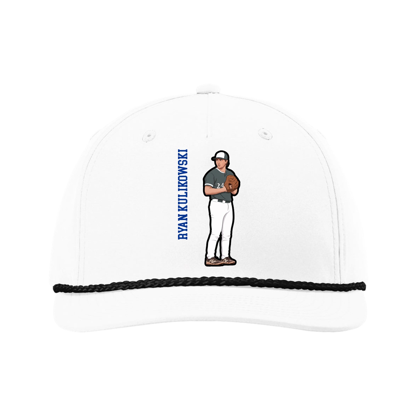 Five-Panel Classic Rope Cap — Name Vertical in White