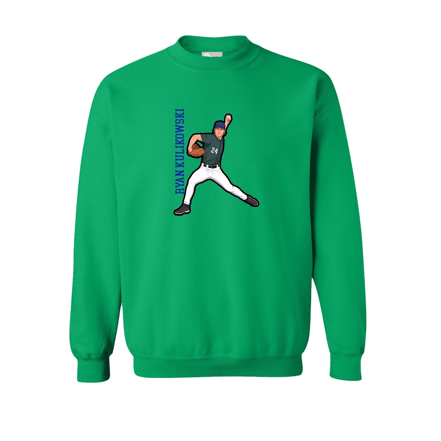 Fleece Crew — Name Vertical in Green
