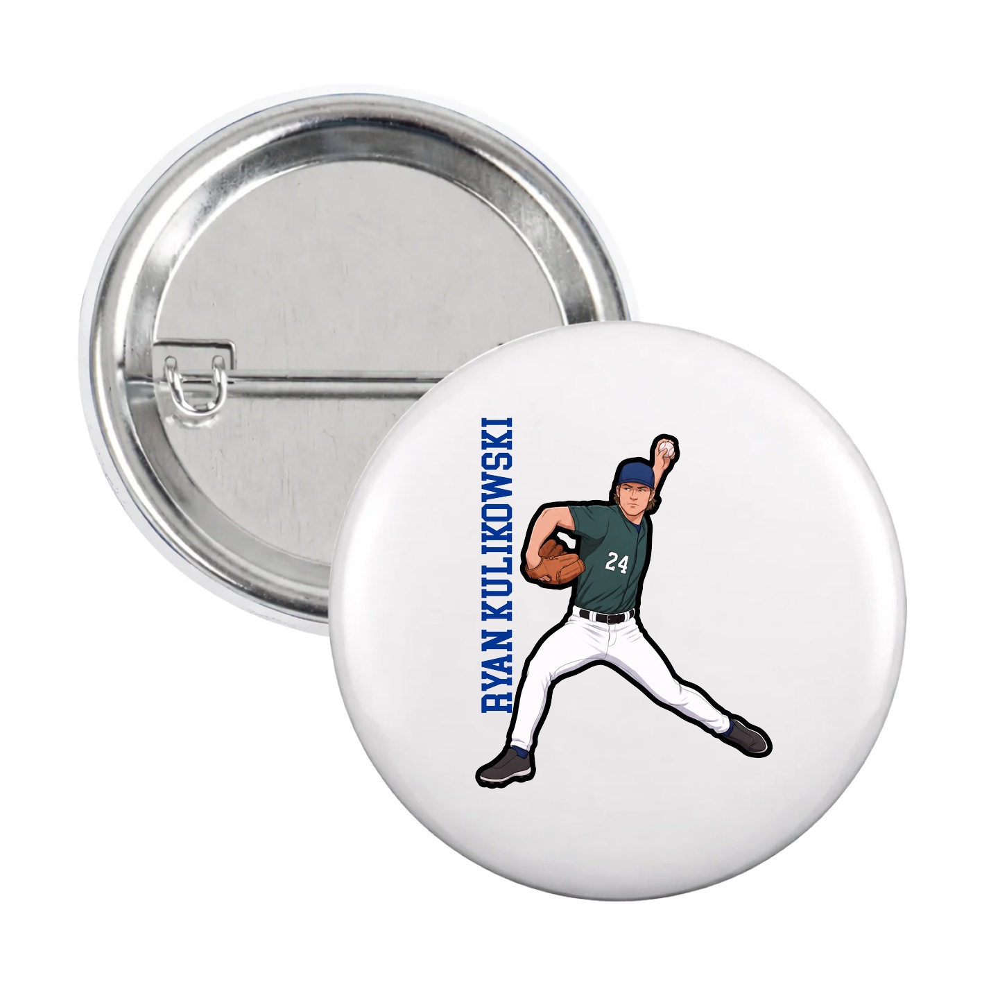 Game Day Button — Name Vertical in White
