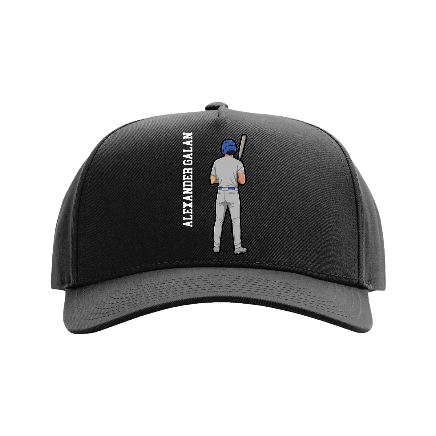 Full Fabric Five-Panel Champ Cap — Name Vertical in Black