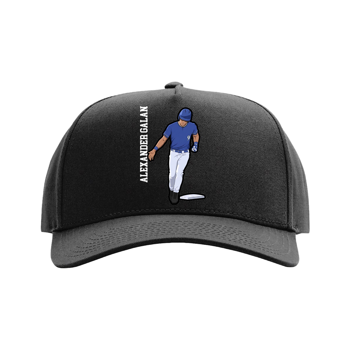 Full Fabric Five-Panel Champ Cap — Name Vertical in Black