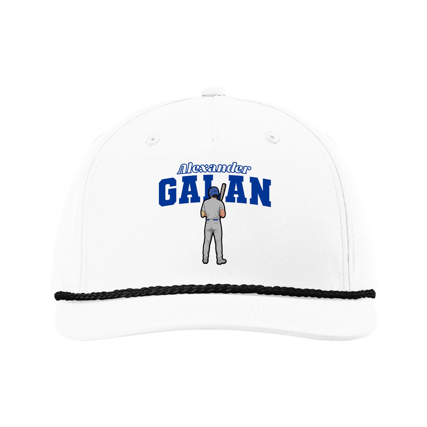 Five-Panel Classic Rope Cap — Name Arch in White