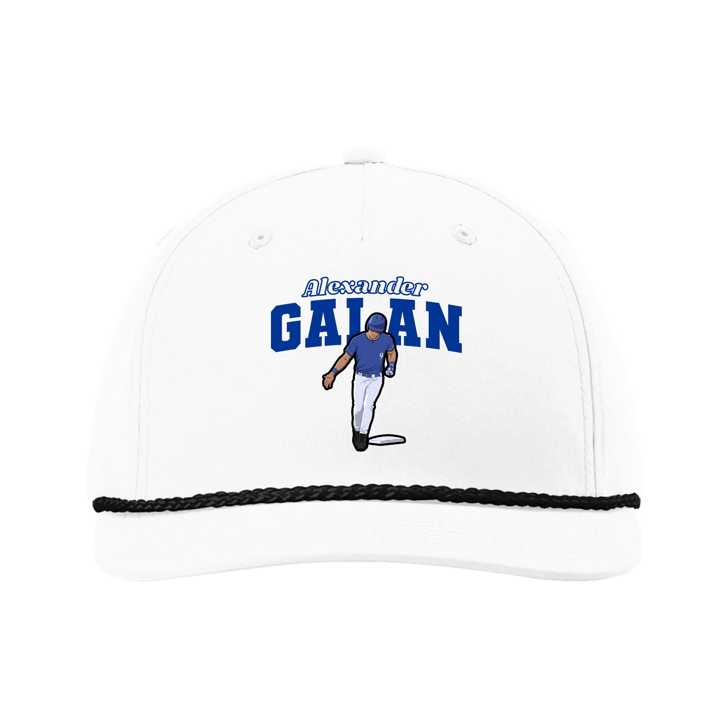 Five-Panel Classic Rope Cap — Name Arch in White