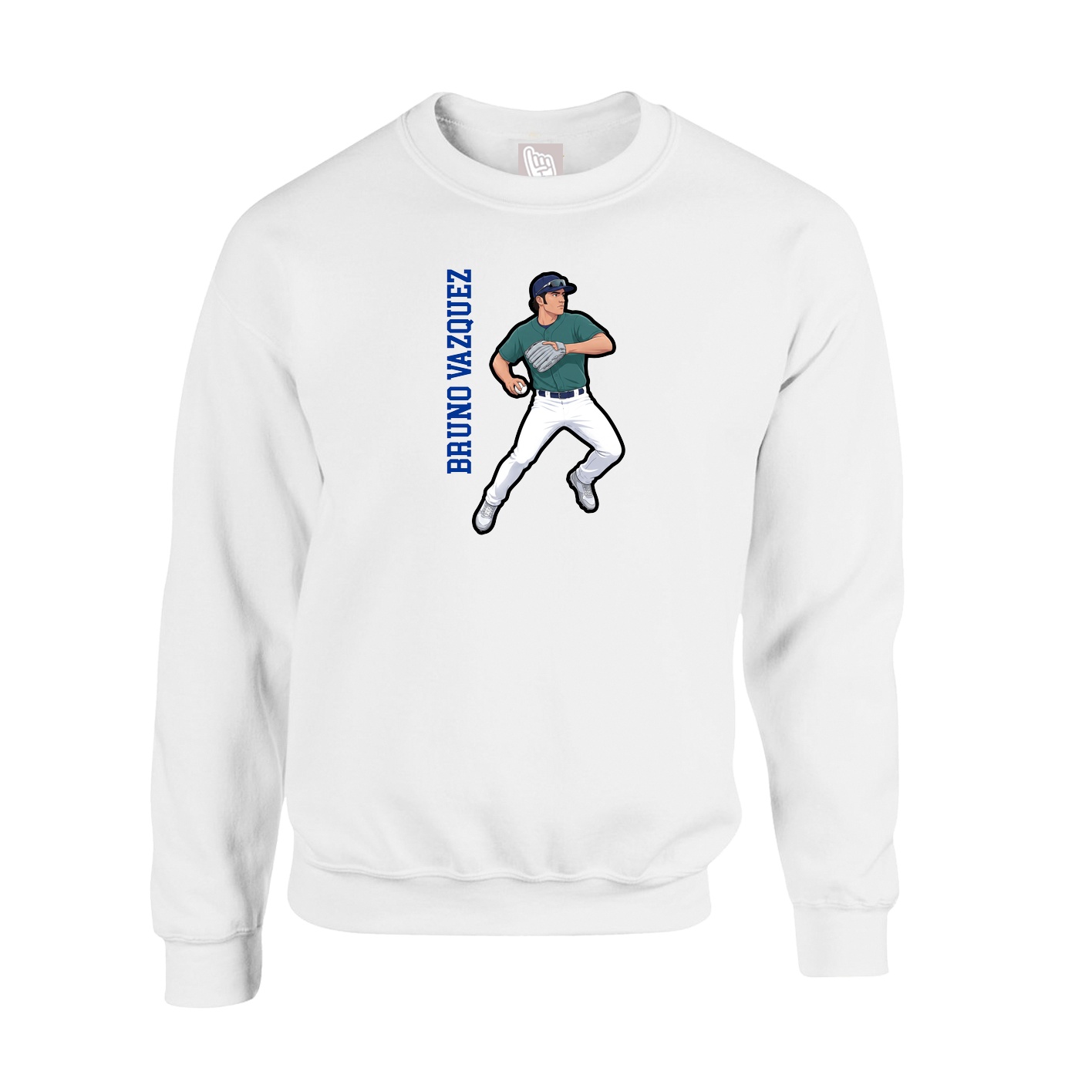 Fleece Crew — Name Vertical in White